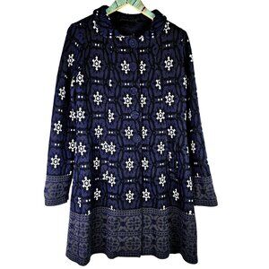 Twin-Set Simona Barbieri Royal Blue Geometric Snowflakes 100% Italian Wool Coat